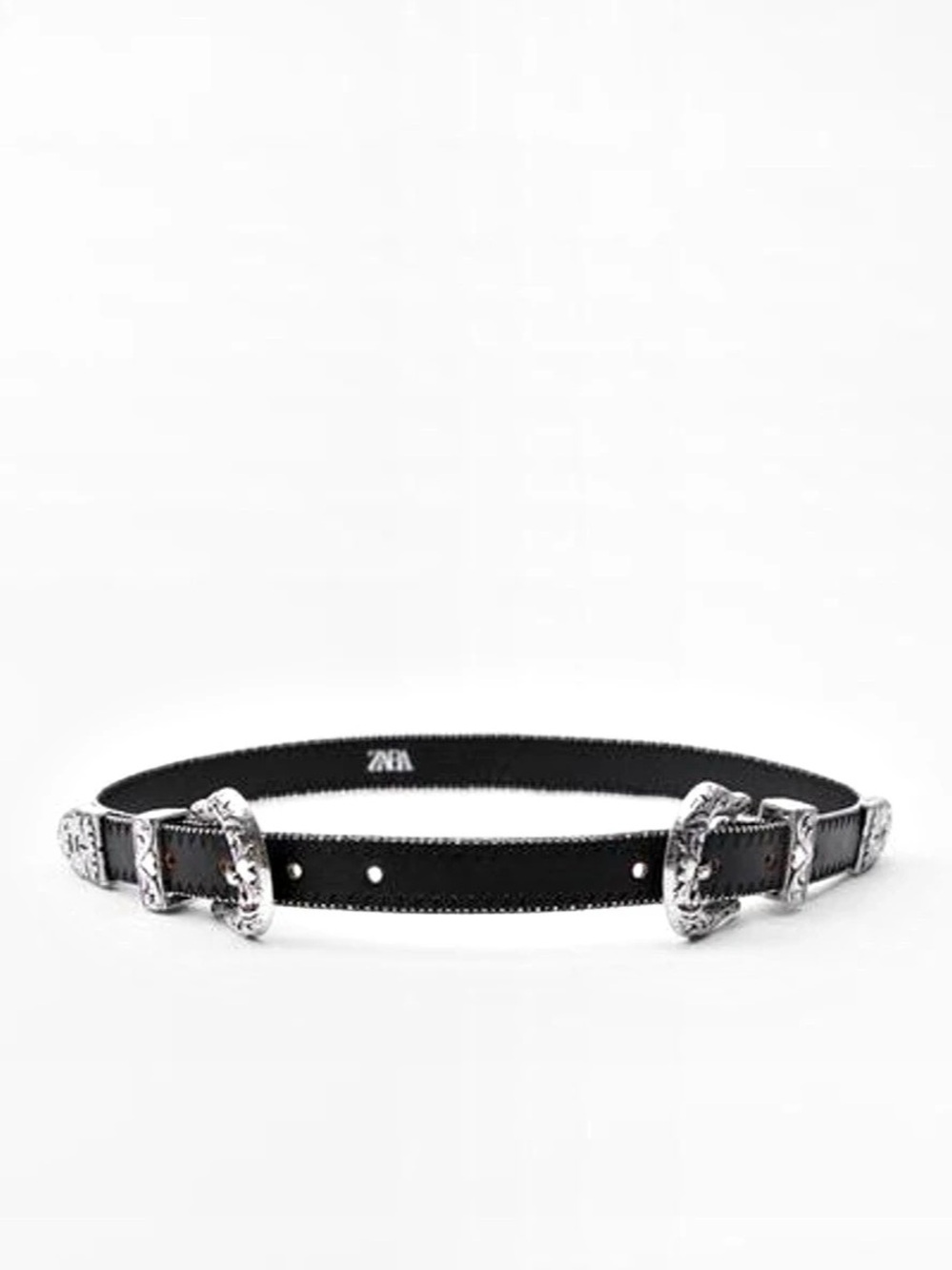 ZARA Double Buckle Belt Black & Silver